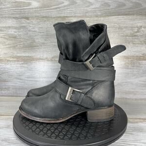 Steve Madden Womens Brewzzer Black Leather Buckle Moto Biker Boots Size 6.5